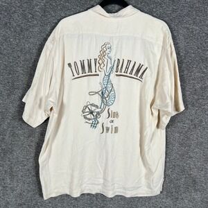 Tommy Bahama Silk Button Up Shirt Mermaid Sink or Swim Beige Mens Size M‎